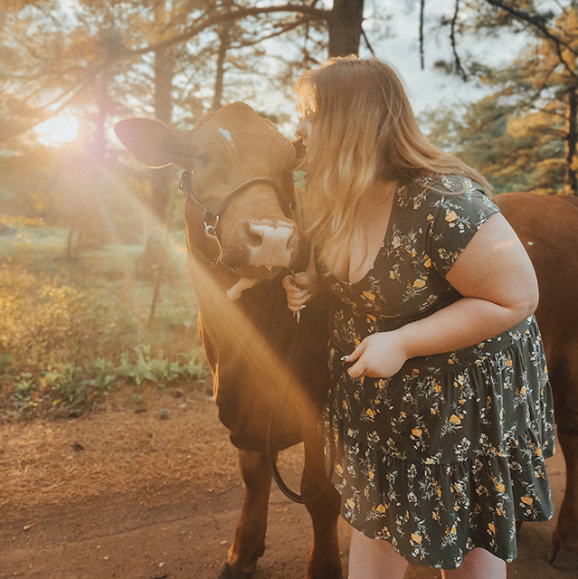 Girl kissing a cow