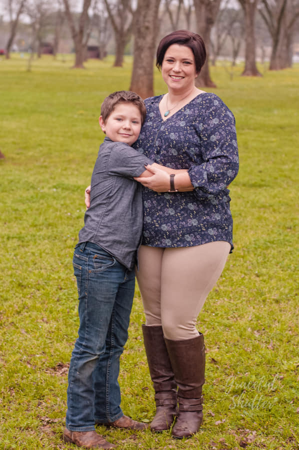 mom and son hugging